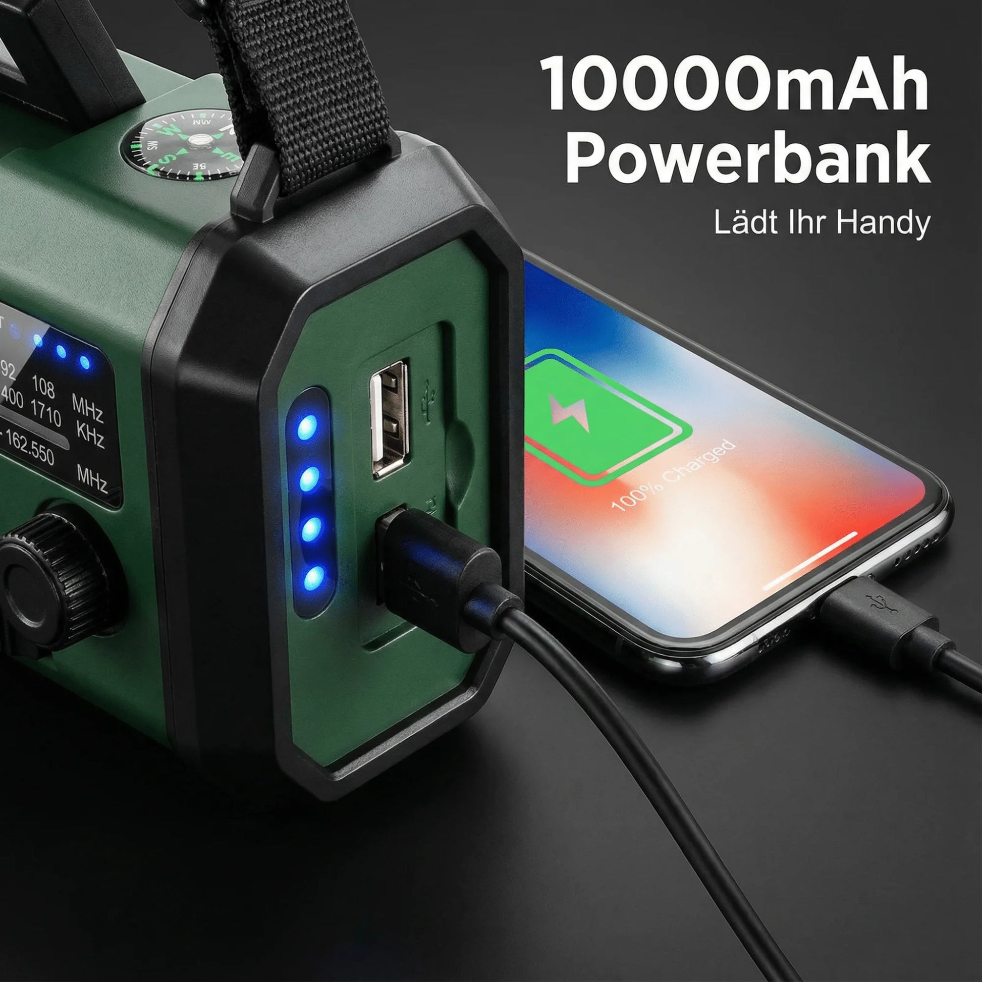 Emergency radio with crank & solar, 10000mAh power bank, flashlight & compass, FM/AM/WB, portable for outdoor use Digispots