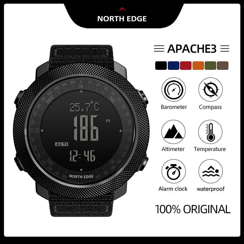 NORTH EDGE APACHE Military Smartwatch – Altimeter, Barometer, Compass & 50m Waterproof Digispots