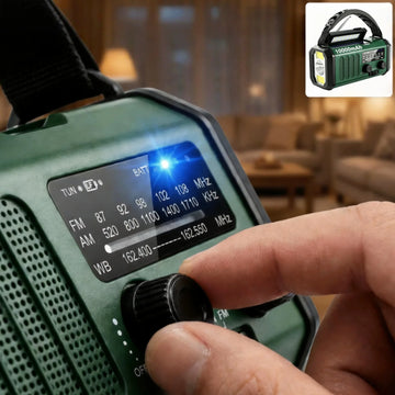 Emergency radio with crank & solar, 10000mAh power bank, flashlight & compass, FM/AM/WB, portable for outdoor use Digispots
