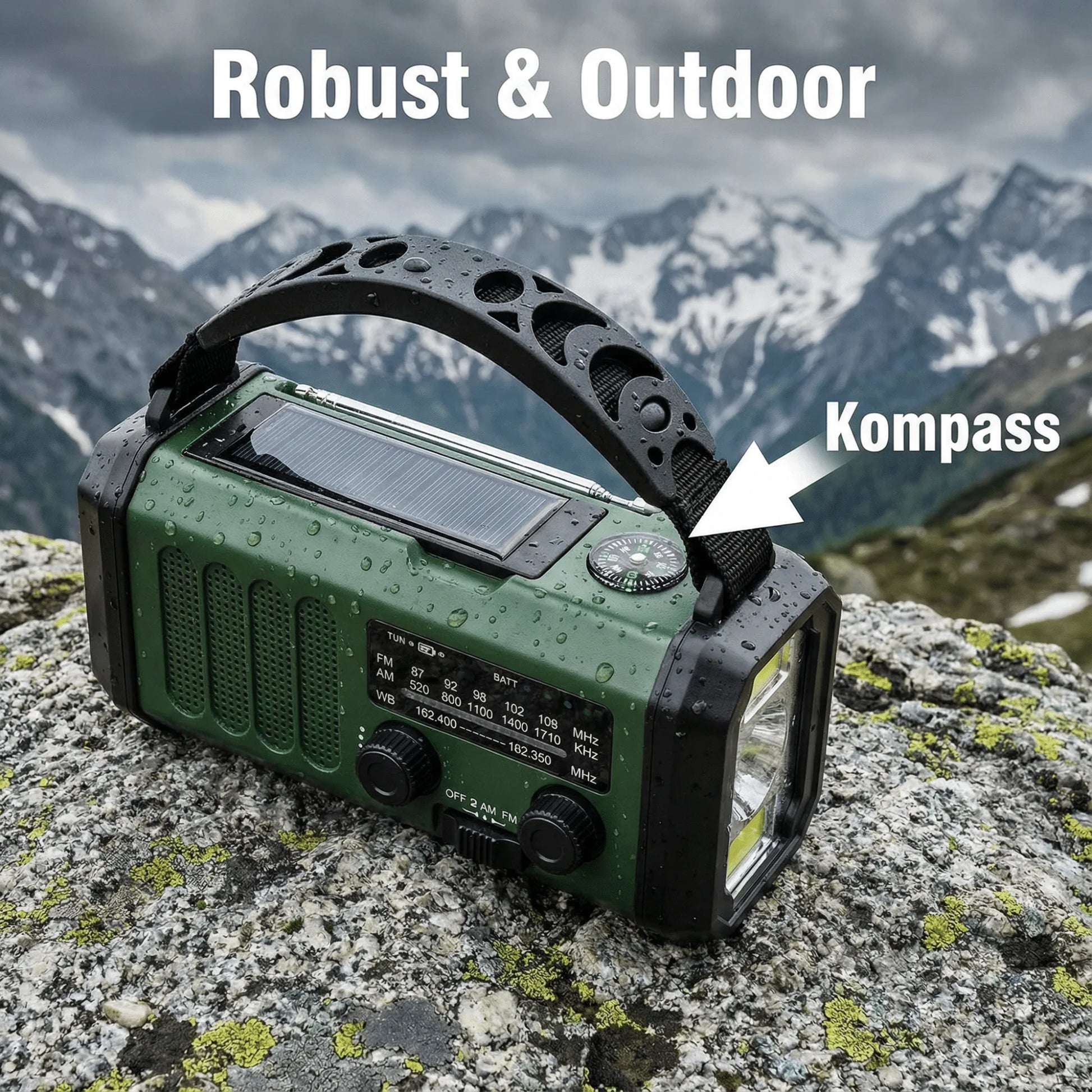 Emergency radio with crank & solar, 10000mAh power bank, flashlight & compass, FM/AM/WB, portable for outdoor use Digispots