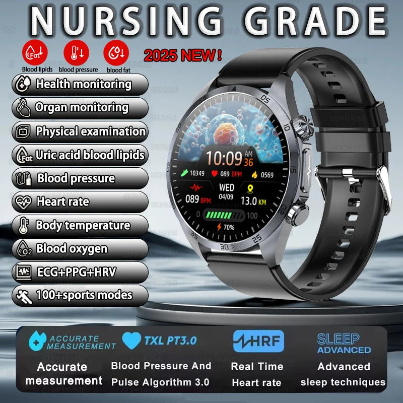2026 New Nursing level Pulse therapy Health Smartwatch Men ECG+PPG Blood pressure lipid CES sleep aid Body fat BMI Men Braceles Digispots