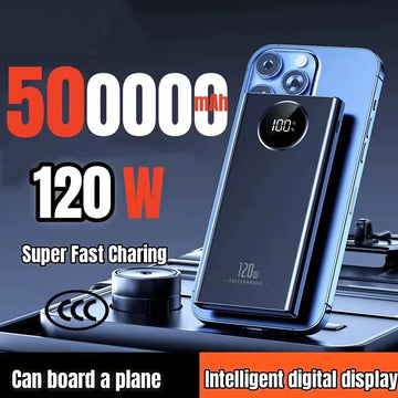 120W Super Fast Charging Power Bank – High Capacity with Digital Display & Built-in Cables