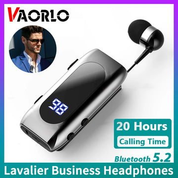 K55 Lavalier Business Bluetooth 5.2 Headphone Talk/Music Time 20 Hours,LED Digital Display,Noice Cancelling Wireless Earphones Digispots