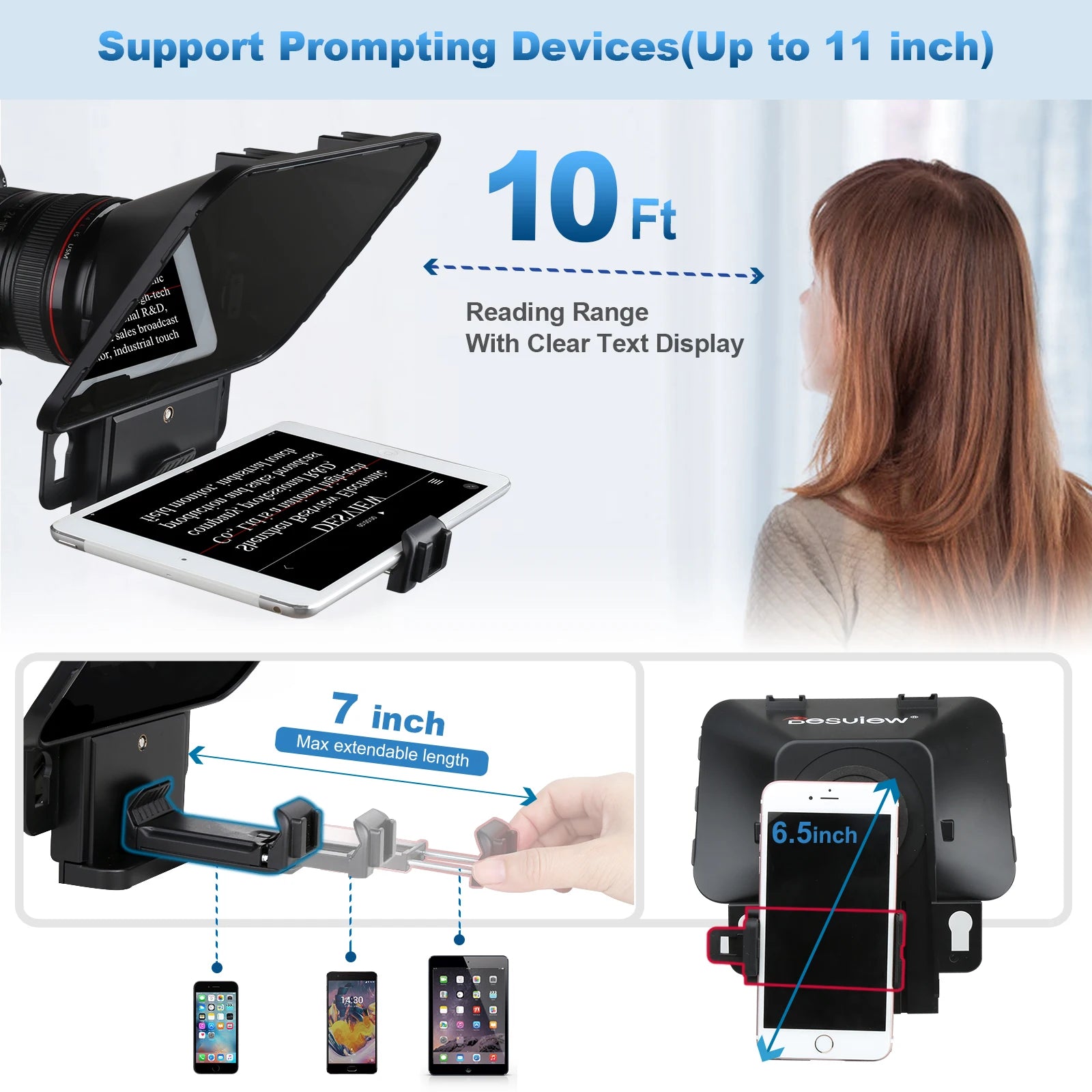 Desview T3 Teleprompter – iPad, Tablet & Smartphone with Wireless Remote Control Digispots
