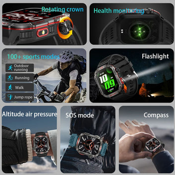 Military Outdoor Smartwatch – GPS, Compass & Bluetooth Calling, 5ATM Waterproof