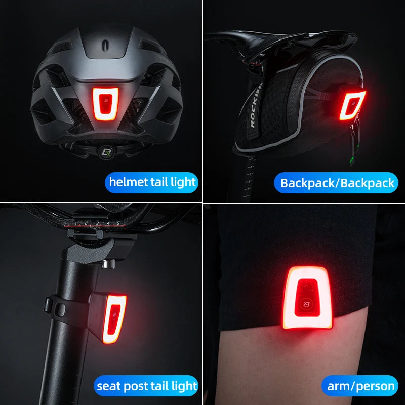 ROCKBROS Bike Light Waterproof Cycling Helmet Taillight Lantern For Bicycle LED USB Rechargeable Safety Night Riding Rear Light Digispots