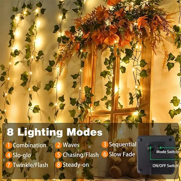 LED Plastic Leath Solar Powered Outdoor Fairy Lights IP65 Waterproof 8 Lighting Modes for Christmas Wedding Decoration Digispots