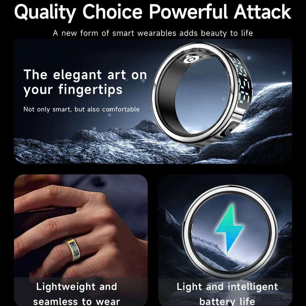 Smart Ring – LED Display, Heart Rate, Blood Oxygen, 5ATM Waterproof & Gesture Control Digispots