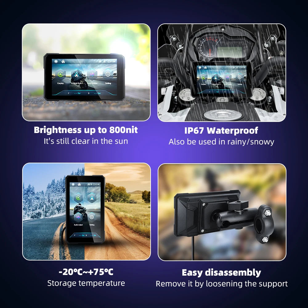 5" Smart Motorcycle Display, CarPlay for Motorcycle, Wireless Android Auto, TPMS, Navigation, Voice Assistant, Quick Release Mou Digispots