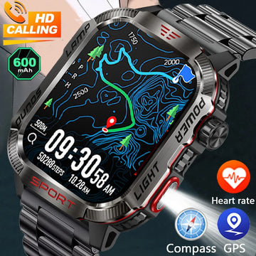Military Outdoor Smartwatch – GPS, Compass & Bluetooth Calling, 5ATM Waterproof