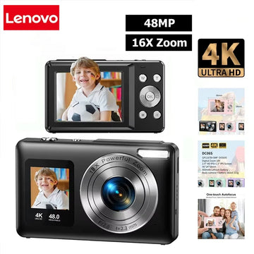 Lenovo 4K Digital Camera – 48MP, Dual Screen, Auto Focus, 16x Zoom & 64GB SD Card
