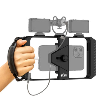Smartphone Video Cage Rig – Handheld Stabilizer with Triple Cold-Shoe Mounts
