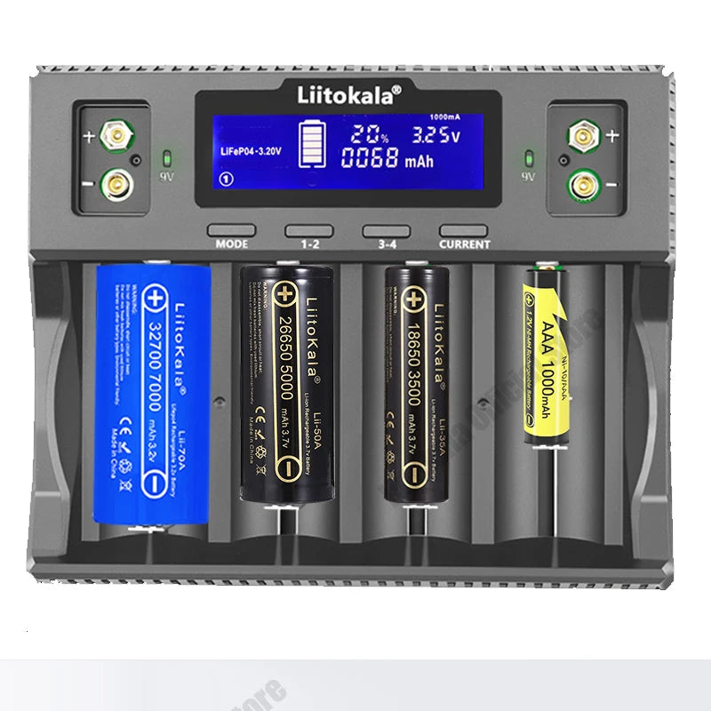 LiitoKala Lii-D4XL Smart Battery Charger – AA, AAA, 9V, Li-ion, LiFePO4 & NiMH Digispots