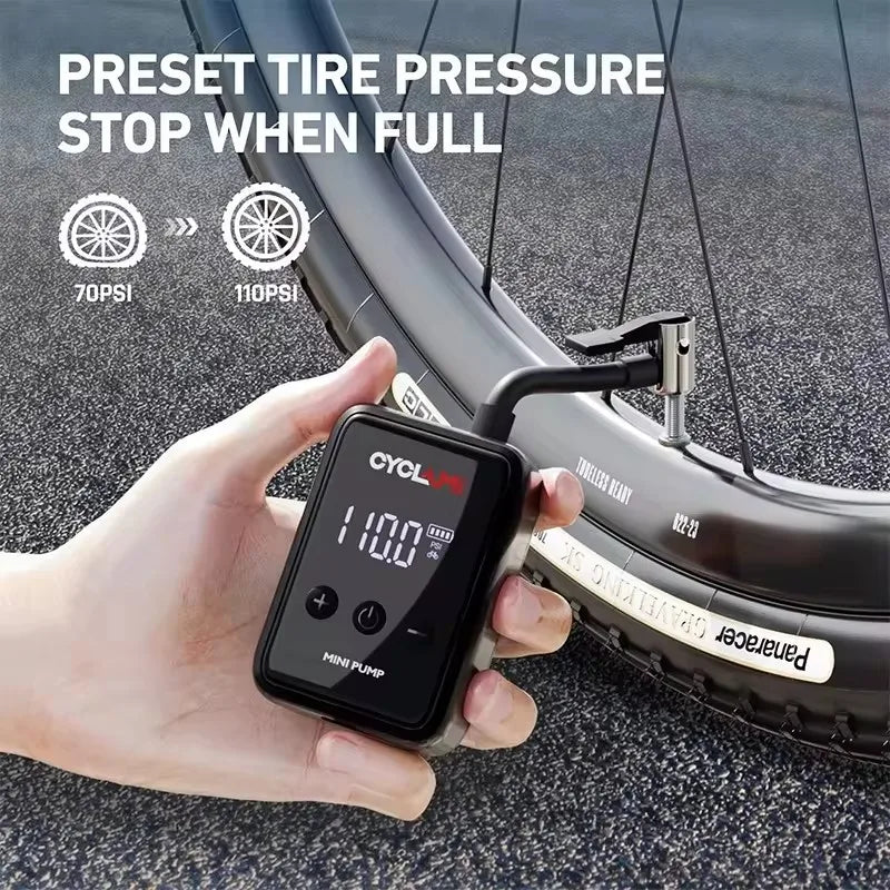CYCLAMI HW125 Electric Bike Pump – 150psi Portable Wireless for Road & MTB Digispots