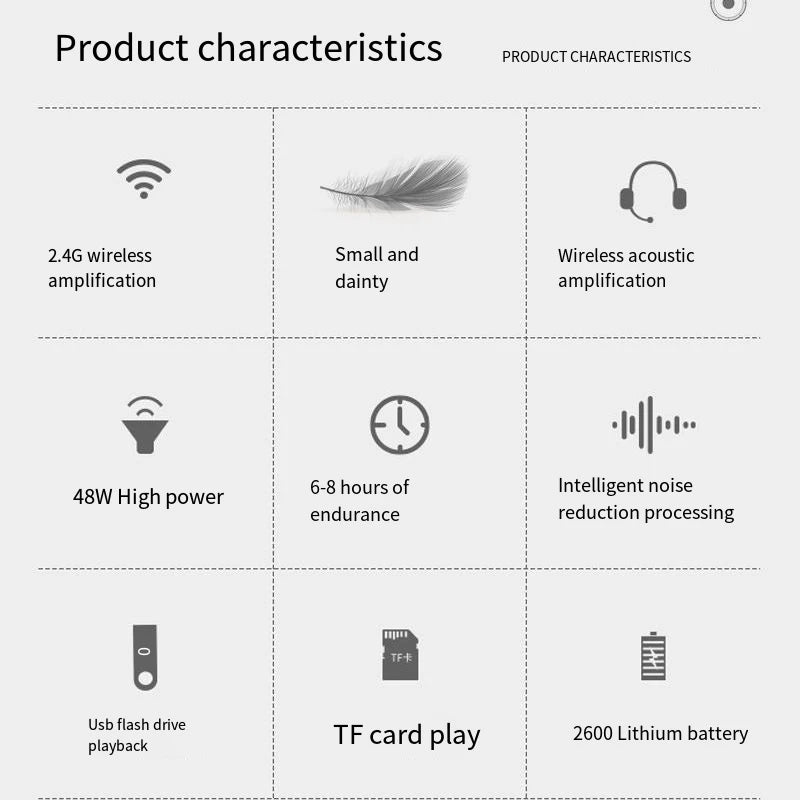 48W Wireless Auto Connection Loudspeaker Wired Bluetooth Teacher Classroom Megaphone Speaker Tour Guide's Amplifier TF Card USB Digispots