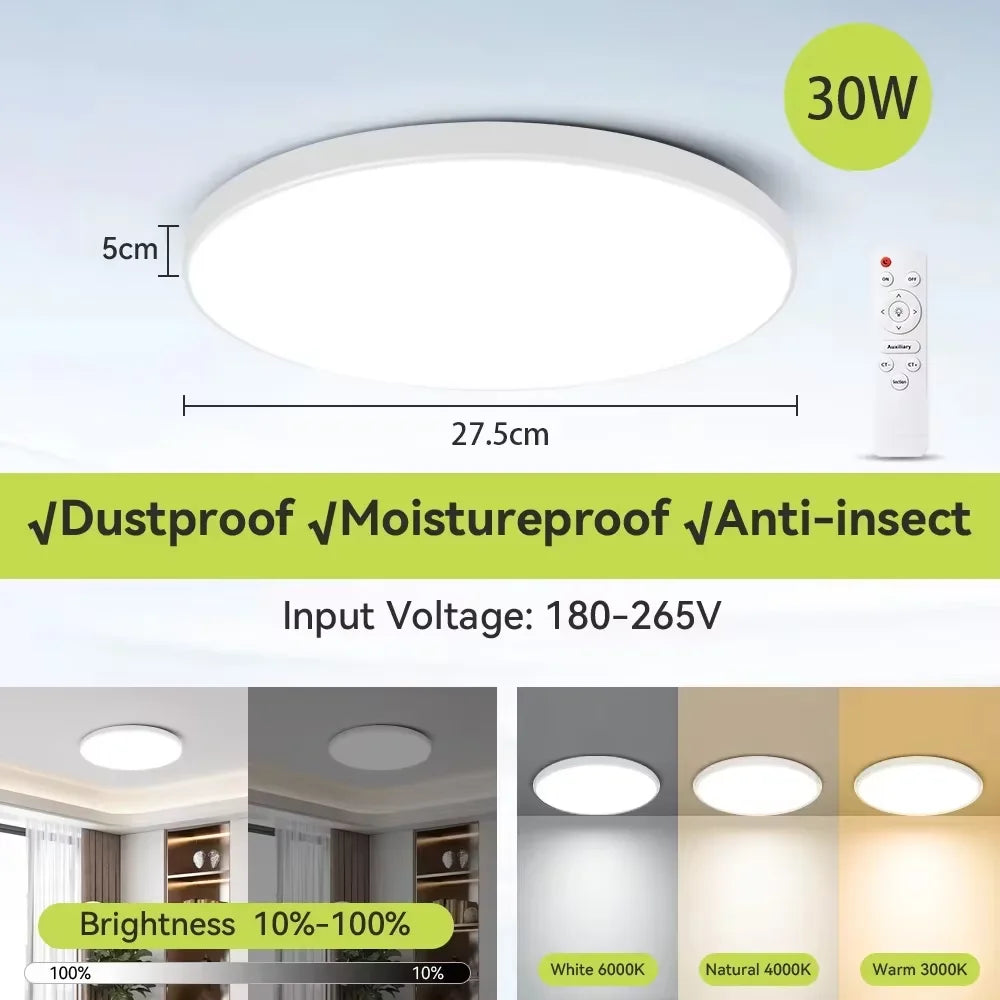 Smart Led Ceiling Light with Remote Control 3 Colors Dimmable Ceiling Lights Ultrathin Panel Lamps Bedroom Kitchen Ceiling Lamp Digispots