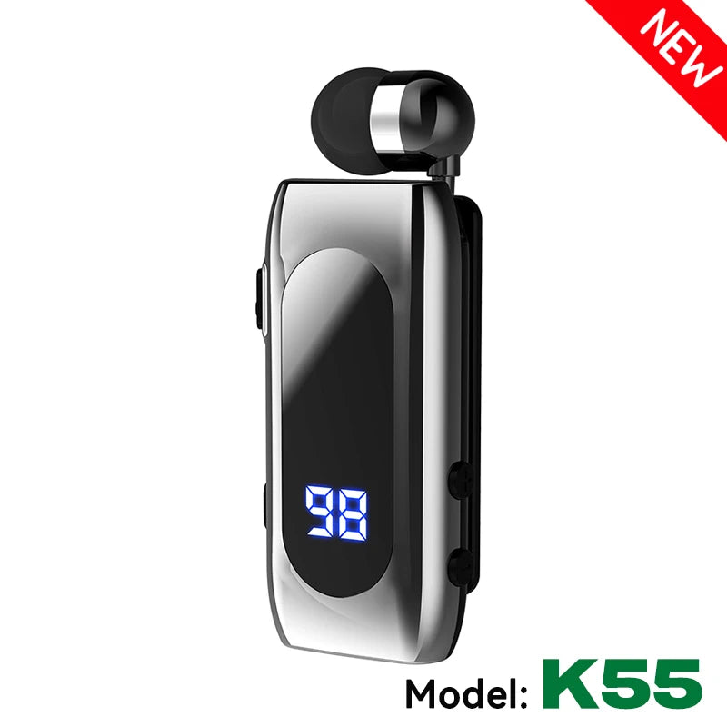K55 Lavalier Business Bluetooth 5.2 Headphone Talk/Music Time 20 Hours,LED Digital Display,Noice Cancelling Wireless Earphones Digispots