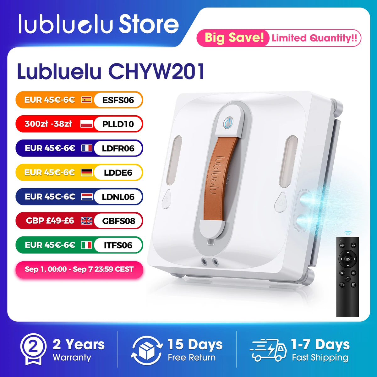 Lubluelu Robot Window Washer 8-Layer Safety Protection 9000Pa Suction Intelligent Path Edge Cleaning Home Glass Cleaning Robot Digispots