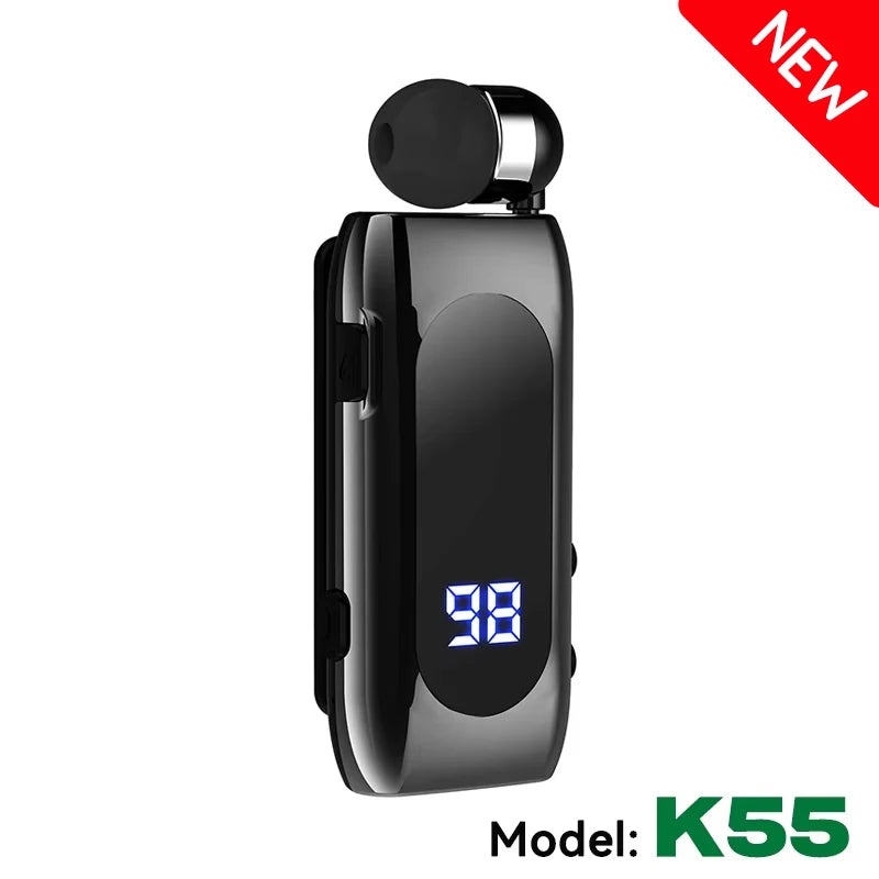 K55 Lavalier Business Bluetooth 5.2 Headphone Talk/Music Time 20 Hours,LED Digital Display,Noice Cancelling Wireless Earphones Digispots