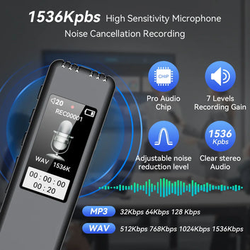 Digital Voice Recorder Pen – 1536Kbps MP3 Player & Audio Recorder, Up to 128GB