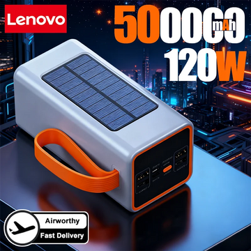 Lenovo Solar Power Bank – Built-in Cables, Solar Charging & LED Flashlight