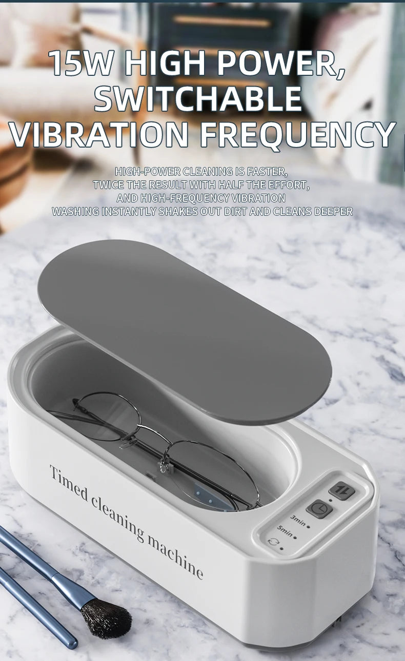 Ultrasonic Cleaner – 3-Speed Timer, Blue Light Antibacterial for Jewelry, Glasses & Brushes Digispots