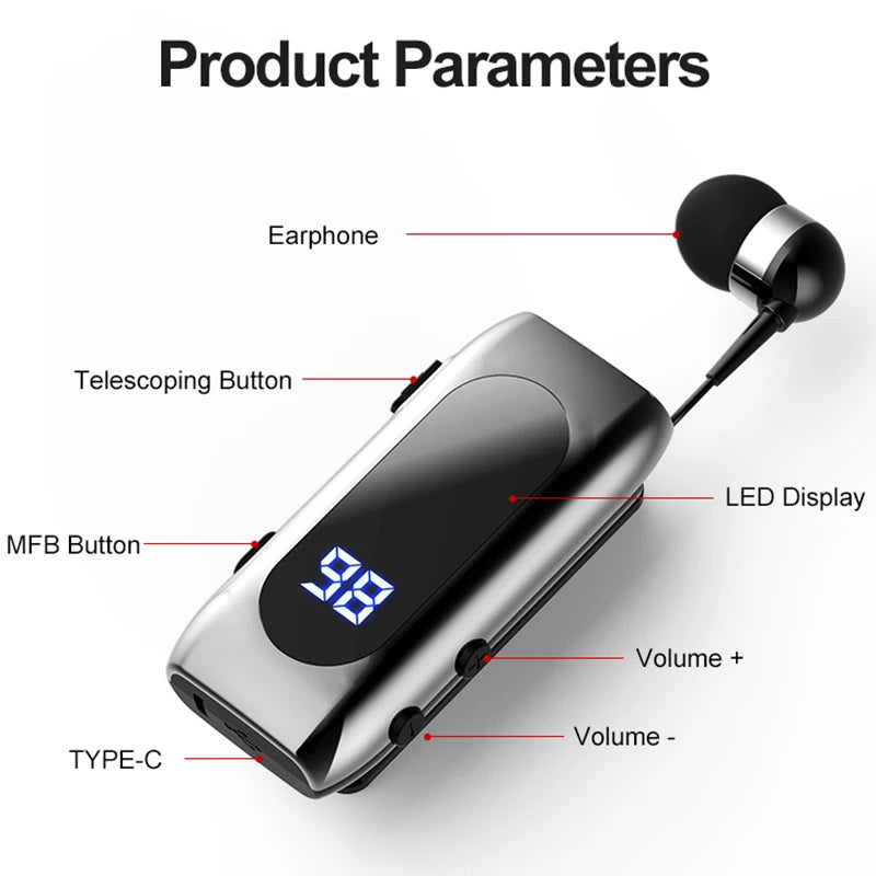 K55 Lavalier Business Bluetooth 5.2 Headphone Talk/Music Time 20 Hours,LED Digital Display,Noice Cancelling Wireless Earphones Digispots