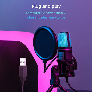 USB RGB Condenser Microphone – Noise Reduction Mic for Podcast, Streaming & Gaming