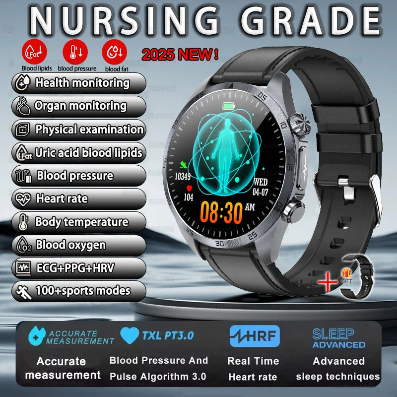 2026 New Nursing level Pulse therapy Health Smartwatch Men ECG+PPG Blood pressure lipid CES sleep aid Body fat BMI Men Braceles Digispots