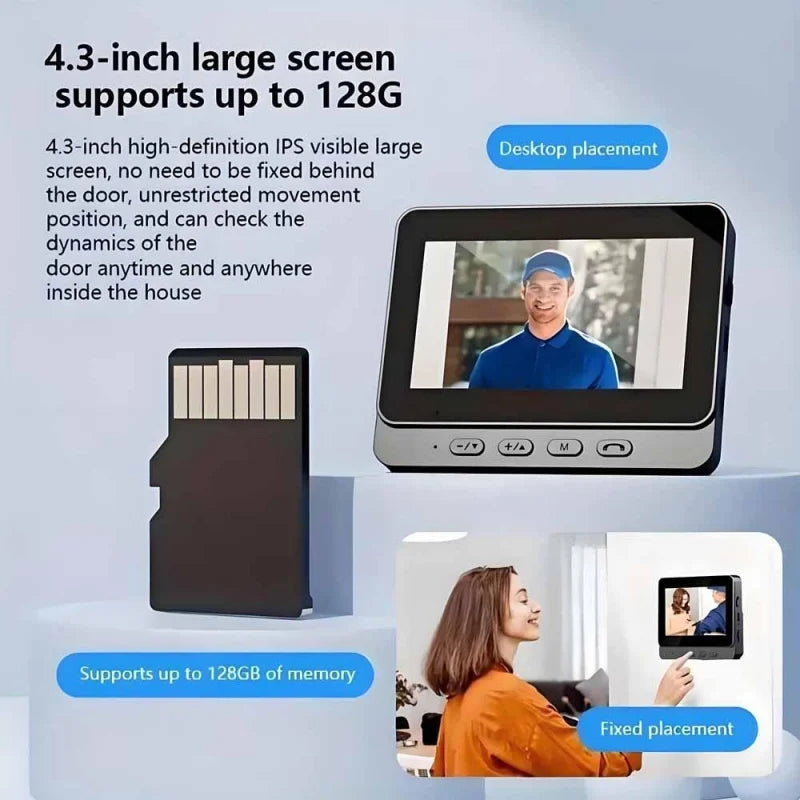 Smart WiFi 2.4G Wireless Doorbells Video Intercom Camera Inteligente Night Vision 4.3inch HD Screen For Security Home Apartment Digispots