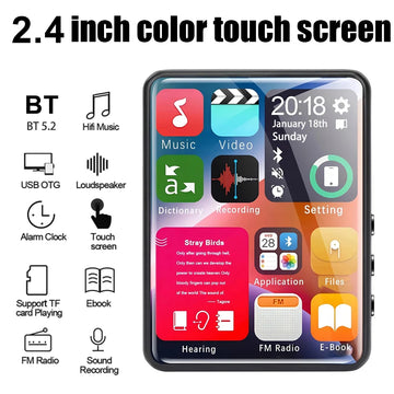 Bluetooth 5.2 MP3 Player – 2.4" Screen, Built-in Speaker, FM Radio, E-book & Video Support
