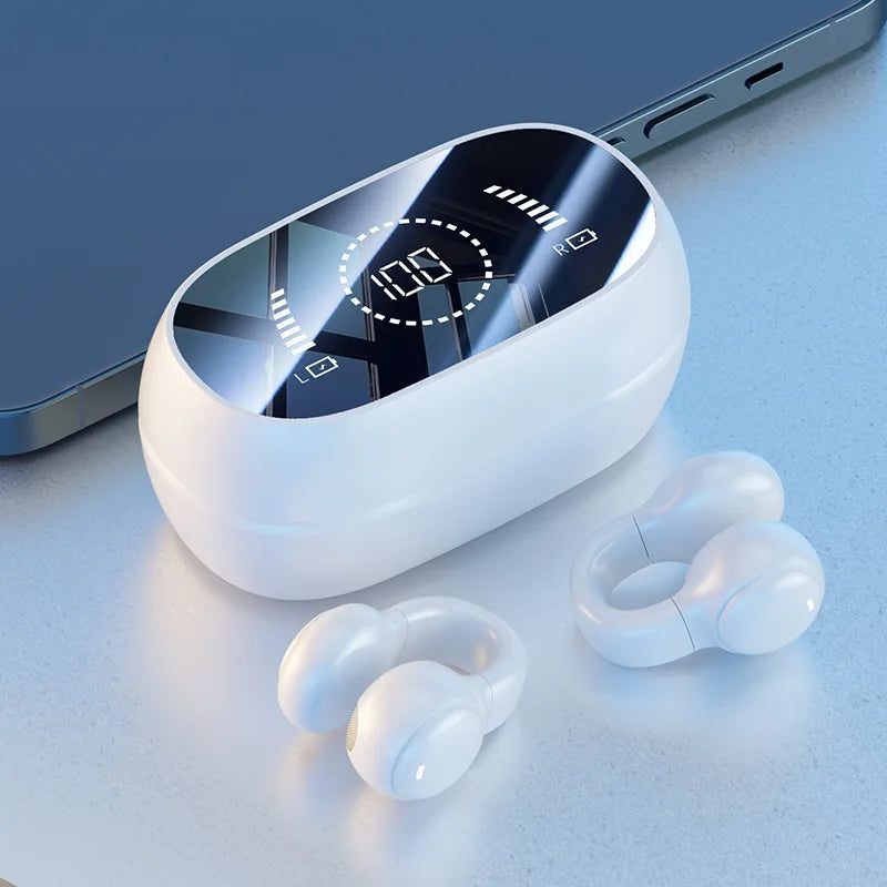 New Mirror-Style Digital Display Soft Silicone Ear Clip Wireless Bluetooth Headphones with Noise Reduction, High-Definition, and Lossless for Sports Digispots