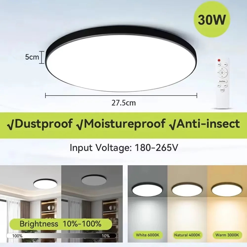 Smart Led Ceiling Light with Remote Control 3 Colors Dimmable Ceiling Lights Ultrathin Panel Lamps Bedroom Kitchen Ceiling Lamp Digispots