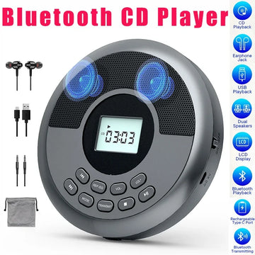 Tragbarer CD-Player – Bluetooth, Eingebauter Lautsprecher, USB/MP3 & Wiederaufladbarer Akku
