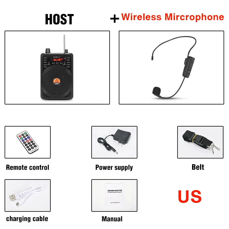 48W Wireless Auto Connection Loudspeaker Wired Bluetooth Teacher Classroom Megaphone Speaker Tour Guide's Amplifier TF Card USB Digispots
