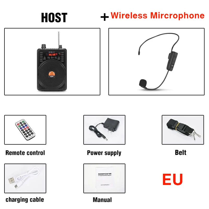 48W Wireless Auto Connection Loudspeaker Wired Bluetooth Teacher Classroom Megaphone Speaker Tour Guide's Amplifier TF Card USB Digispots