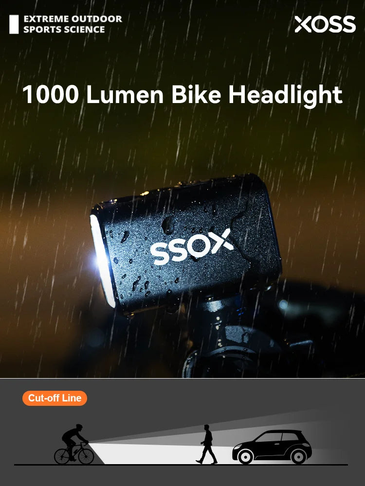 XOSS Bike Headlight 1000lm – Smart Sensor, Waterproof & USB Rechargeable Digispots