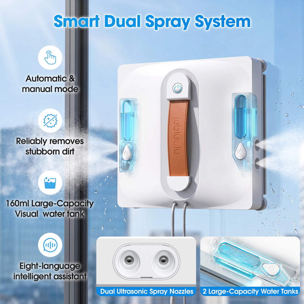 Lubluelu Robot Window Washer 8-Layer Safety Protection 9000Pa Suction Intelligent Path Edge Cleaning Home Glass Cleaning Robot Digispots