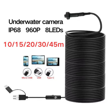 40m Fish Finder Underwater Fishing Endoscope Camera 960P Cars Sewer Inspection Borescope Waterproof 3In1 For Usb Android Type-C Digispots