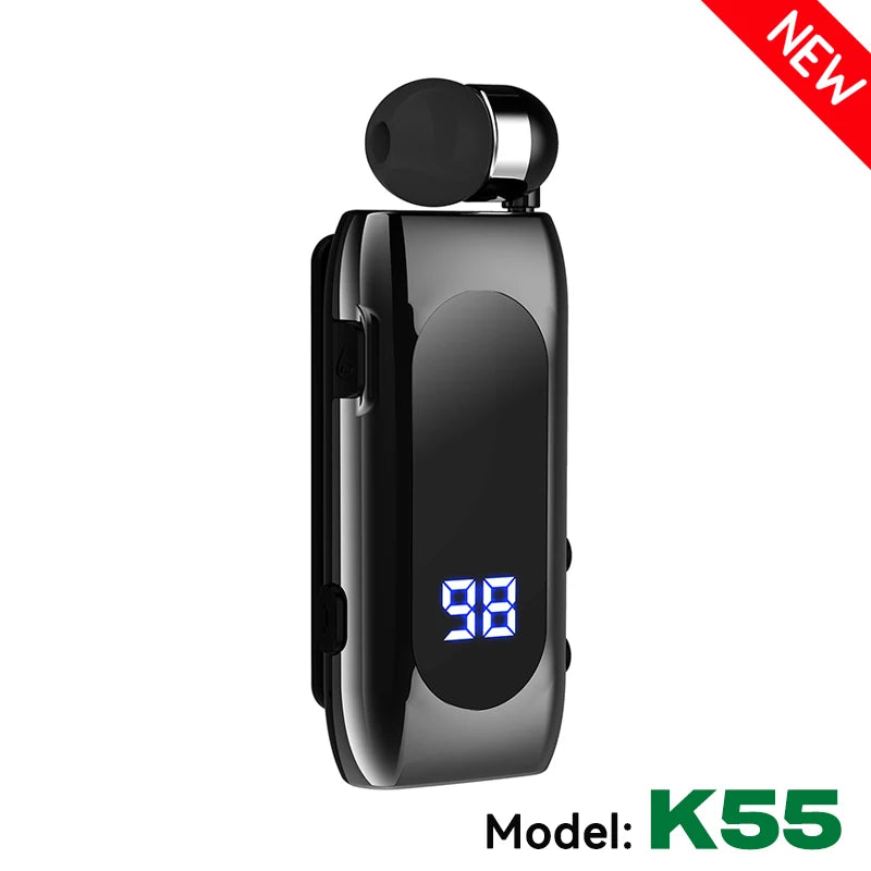 K55 Lavalier Business Bluetooth 5.2 Headphone Talk/Music Time 20 Hours,LED Digital Display,Noice Cancelling Wireless Earphones Digispots