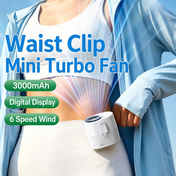Mini Ventilador Portátil con Clip para Cintura – Batería de 3000mAh, 6 Velocidades y Pantalla Digital