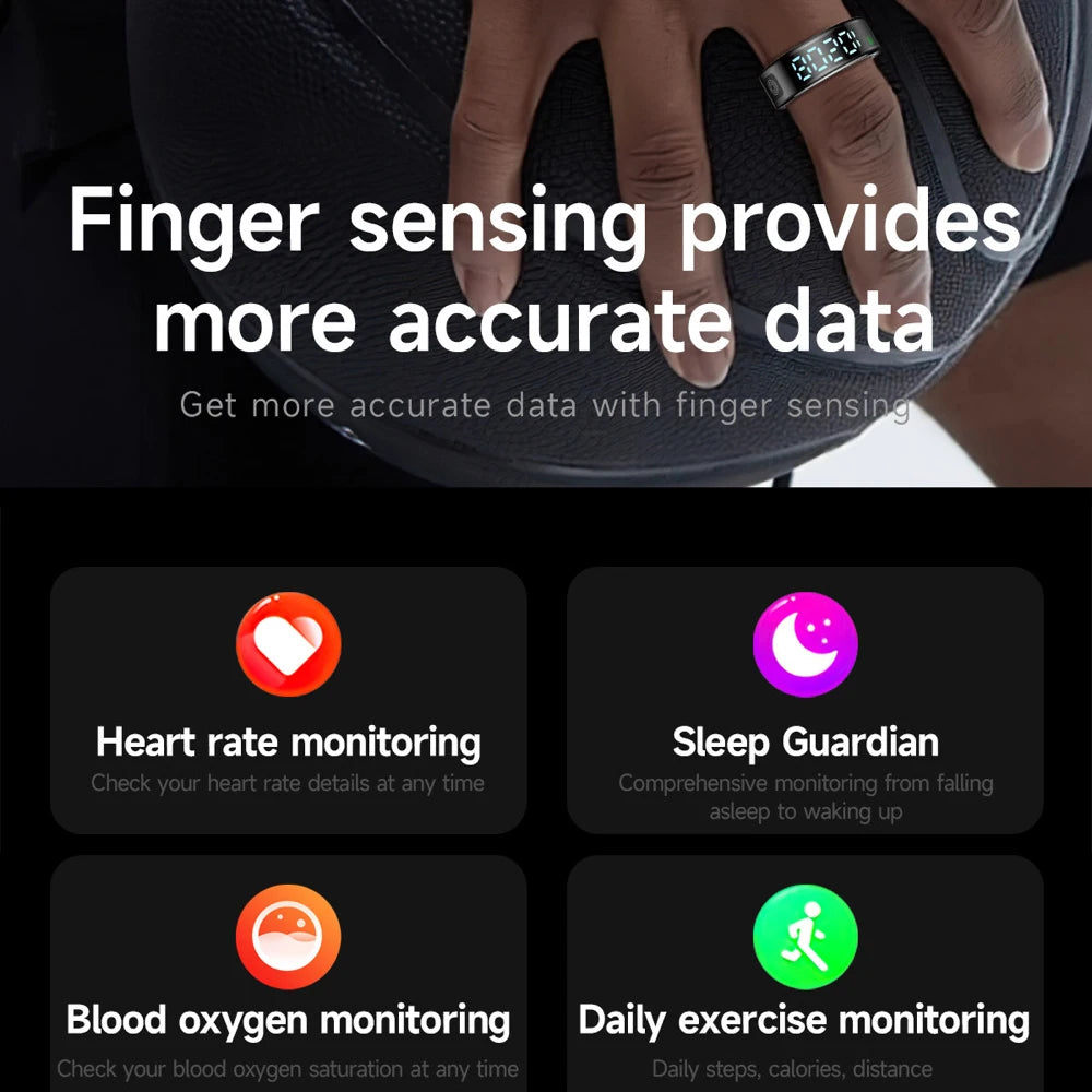Smart Ring – LED Display, Heart Rate, Blood Oxygen, 5ATM Waterproof & Gesture Control Digispots