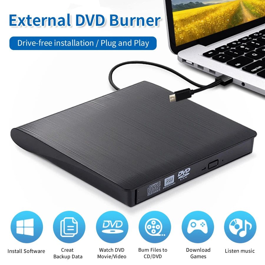 External CD Player Type-C USB 3.0 2 in 1 Portable Optical Drives DVD Burner CD RW ROM Reader Writer Recorder for Desktop Laptop Digispots
