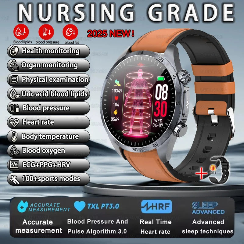 2026 New Nursing level Pulse therapy Health Smartwatch Men ECG+PPG Blood pressure lipid CES sleep aid Body fat BMI Men Braceles Digispots