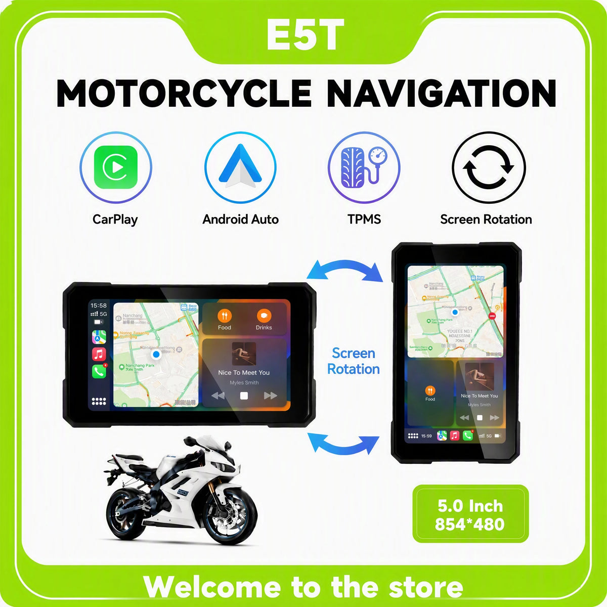 5" Smart Motorcycle Display, CarPlay for Motorcycle, Wireless Android Auto, TPMS, Navigation, Voice Assistant, Quick Release Mou Digispots