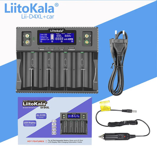 LiitoKala Lii-D4XL Smart Battery Charger – AA, AAA, 9V, Li-ion, LiFePO4 & NiMH Digispots