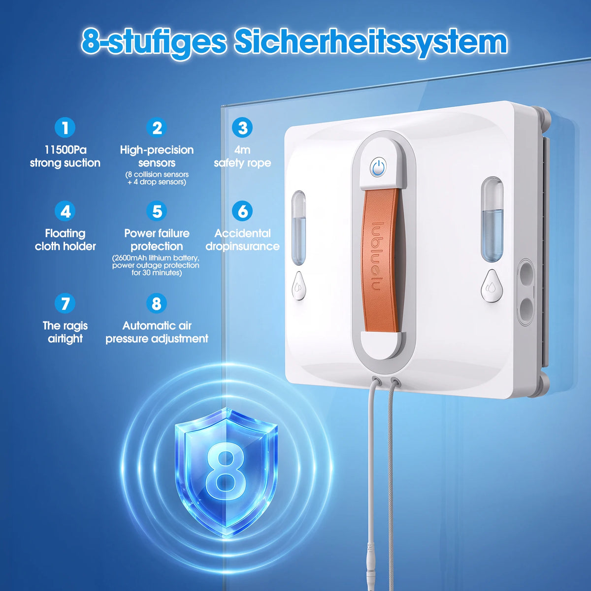 Lubluelu Robot Window Washer 8-Layer Safety Protection 9000Pa Suction Intelligent Path Edge Cleaning Home Glass Cleaning Robot Digispots