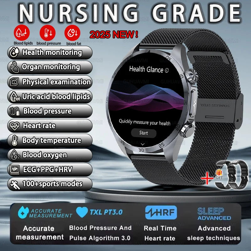 2026 New Nursing level Pulse therapy Health Smartwatch Men ECG+PPG Blood pressure lipid CES sleep aid Body fat BMI Men Braceles Digispots
