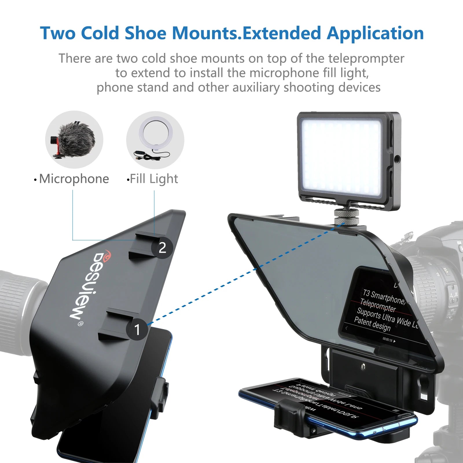 Desview T3 Teleprompter – iPad, Tablet & Smartphone with Wireless Remote Control Digispots