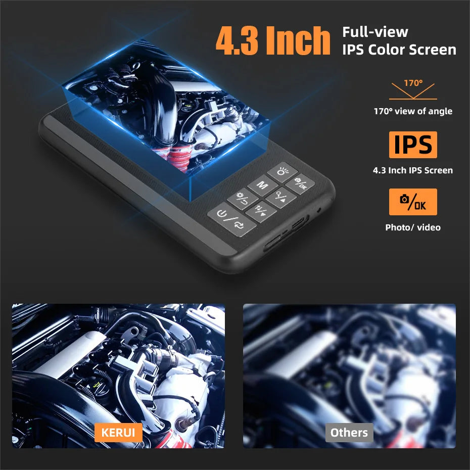 KERUI Dual Lens Industrial Endoscope Inspection Camera With Screen IP67 Waterproof Snake 1080P Handheld Digital Video Borescope Digispots